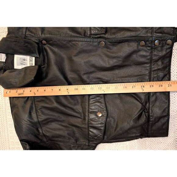 Vintage 80's Together Leather Bomber Black Jacket Small Motorcycle Pocket button - Picture 3 of 13